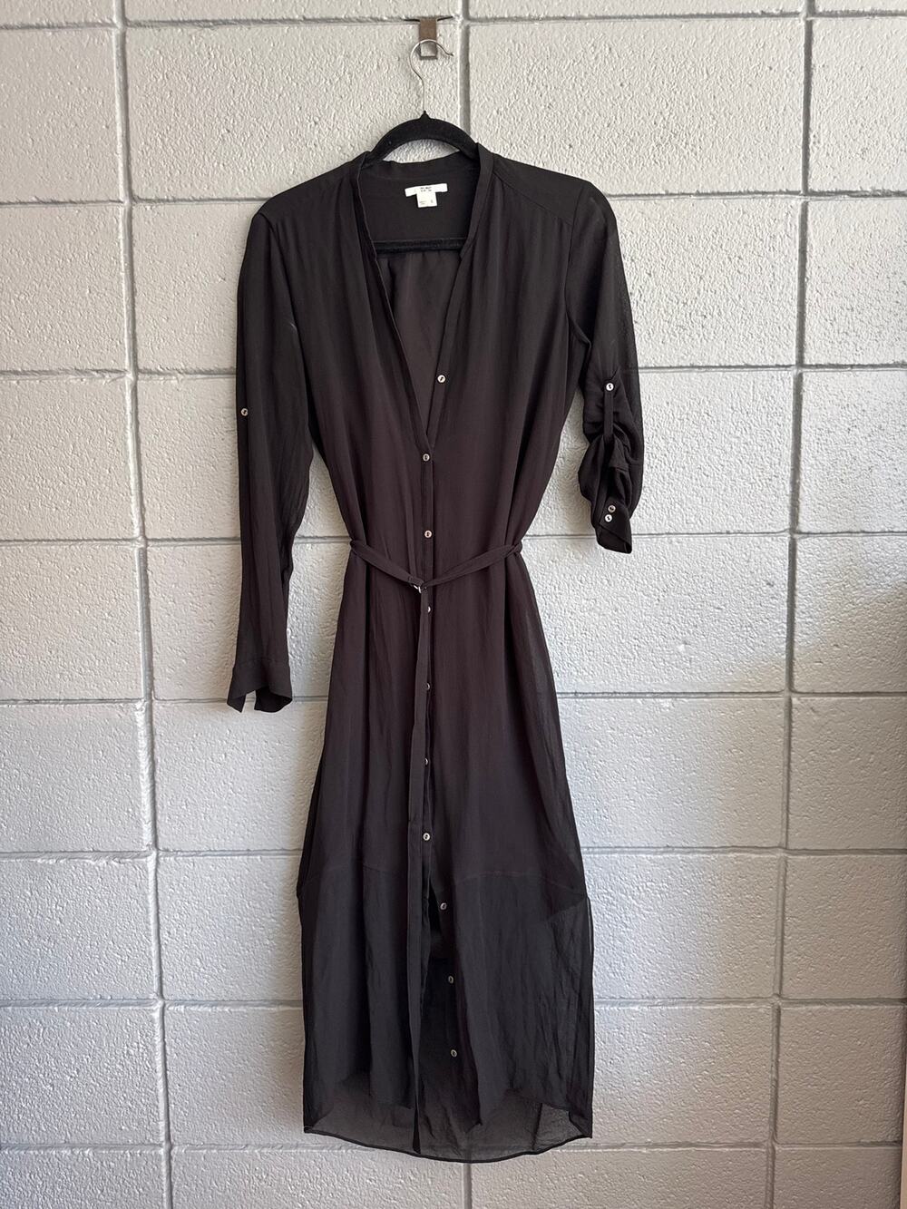 Helmut by Helmut Lang 100% Silk Tie Waist Shirt Dress in Black size S